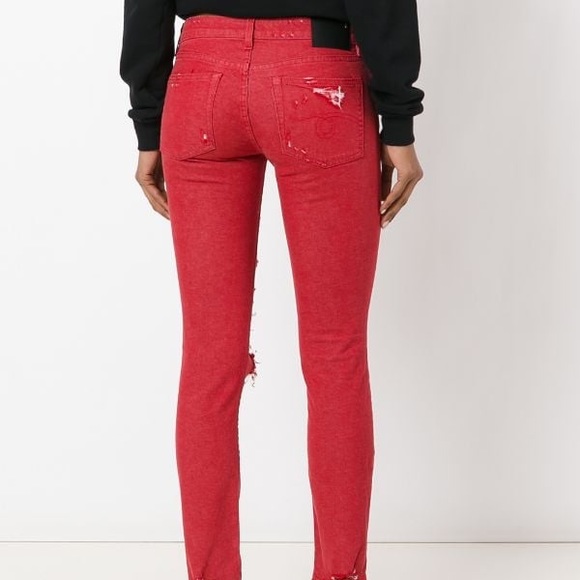 R13 Kate Skinny Red Destructed Jeans - Picture 7 of 12